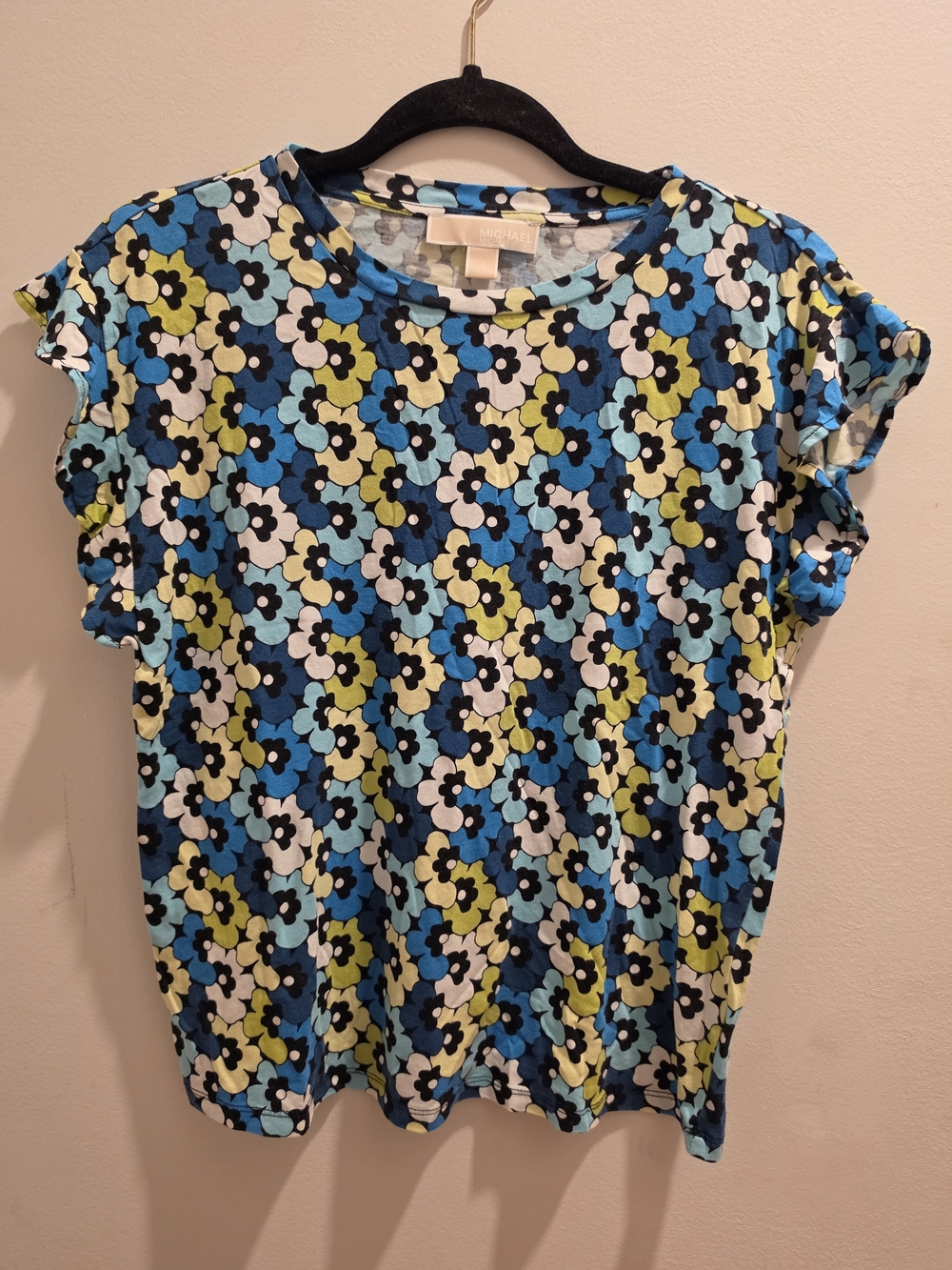 MICHAEL Michael Kors Blue, White & Lime Green Floral Short Sleeve Tee
